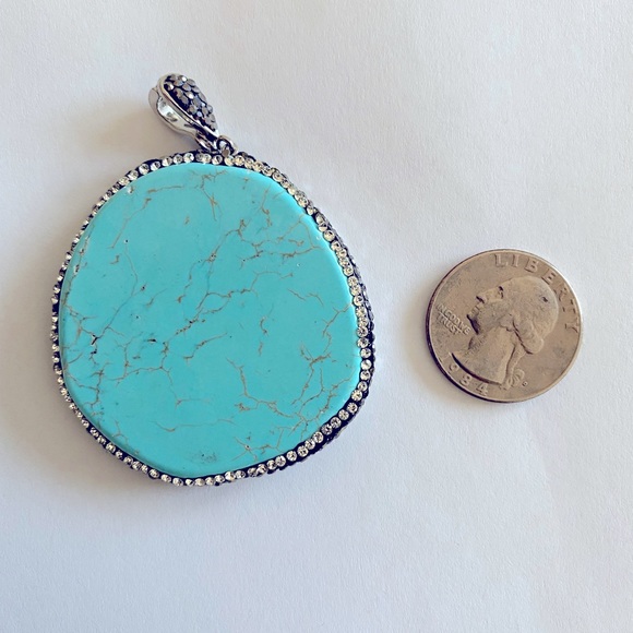 Turquoise, rhinestone and marcasite pendant - Picture 3 of 4
